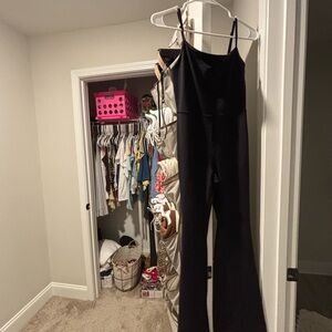 Aritzia Black Velvet Jumpsuit Sleeveless Wide-Leg